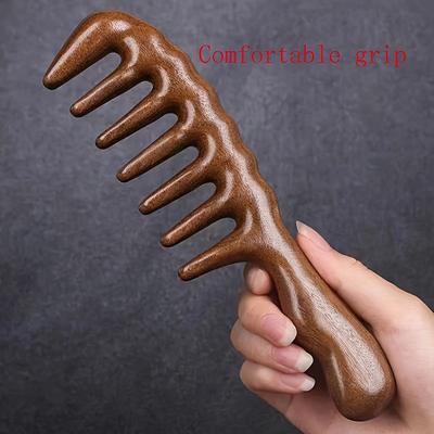 Расческа с широкими зубьями из сандалового дерева — антистатическая, массаж кожи головы для вьющихся волос, для всех типов, для влажного и сухого использования, деревянная ручка