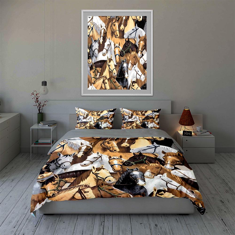 Horse heads pattern Bedding Duvet cover sets Duvet covers Pillowcases gifts (1 * Duvet Cover 2 * Pillowcases, without duvet insert)