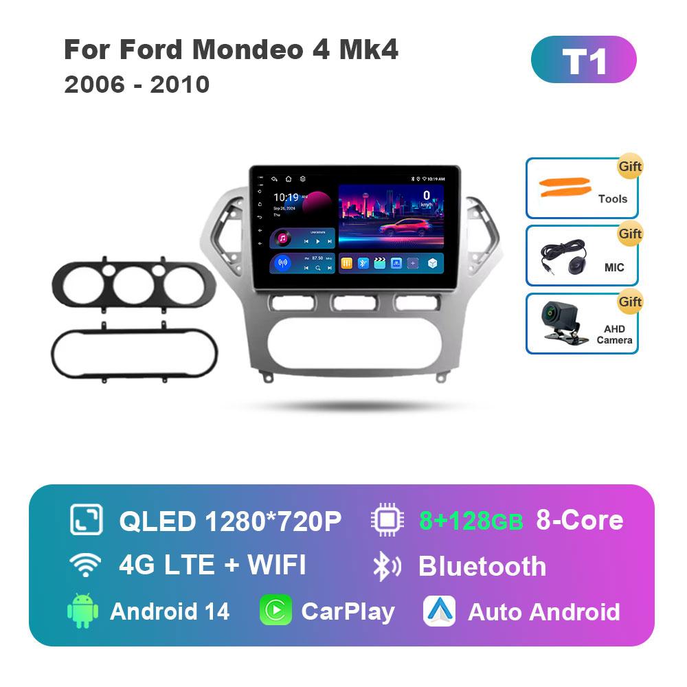 Автомагнитола с интеллектуальной системой Android 14, мультимедийный плеер для Ford Mondeo 4 Mk4 2006 - 2010, сенсорный экран, 4G, WiFi, BT, GPS, Navi