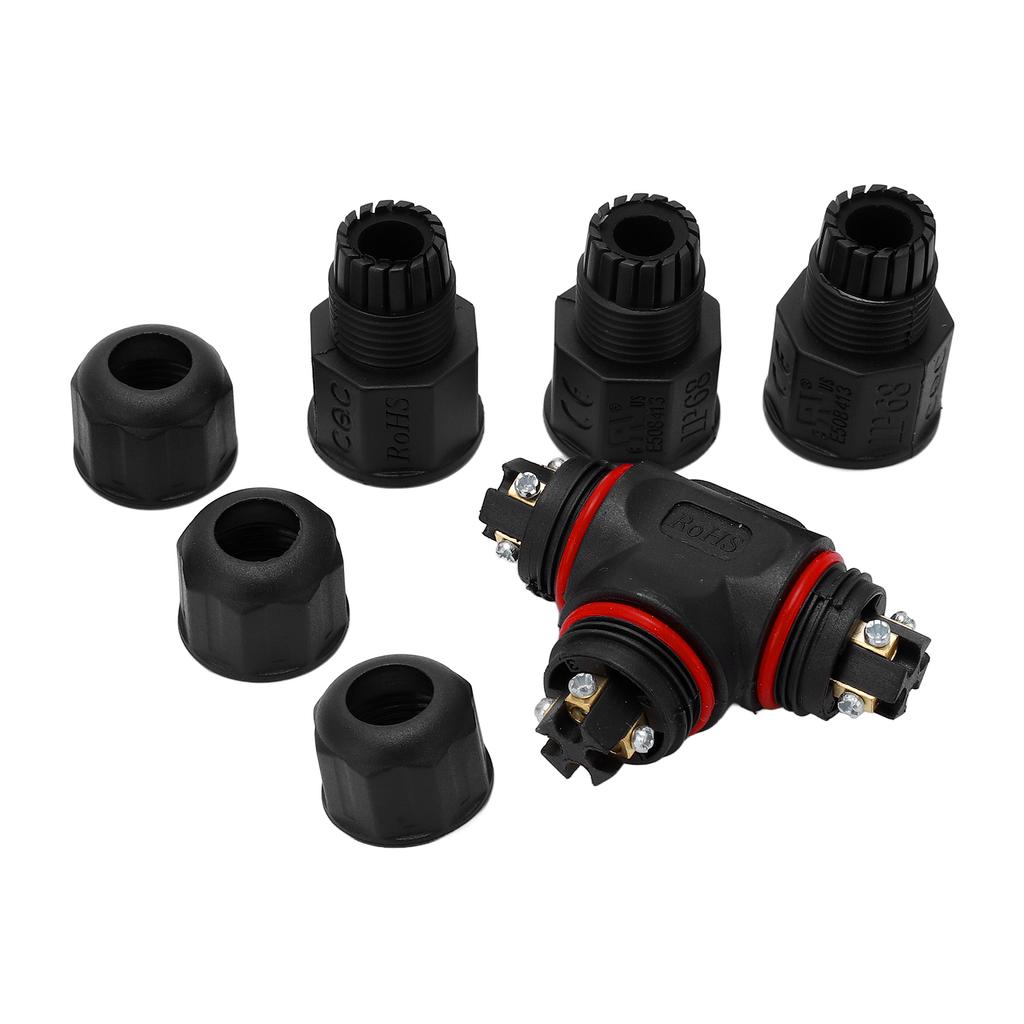 3Pcs Waterproof 3 Way Wire Connector 4 Core Junction Box Outdoor Waterproof IP68 Electrical Cable