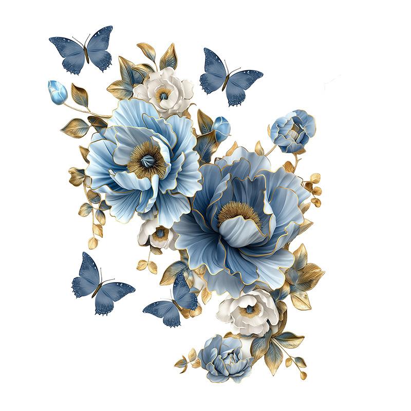 Blue Flower Butterfly Wall Sticker for Home Decor, Self-Adhesive Removable Decal for Living Room Bedroom Entrance