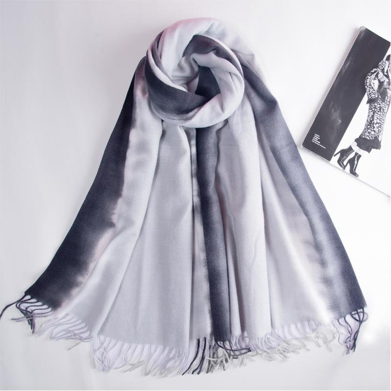 Elegant Celebrity Style Tie-dye Gradient Fringe Scarf Autumn and Winter Shawl Imitation Cashmere Warm Scarf Female
