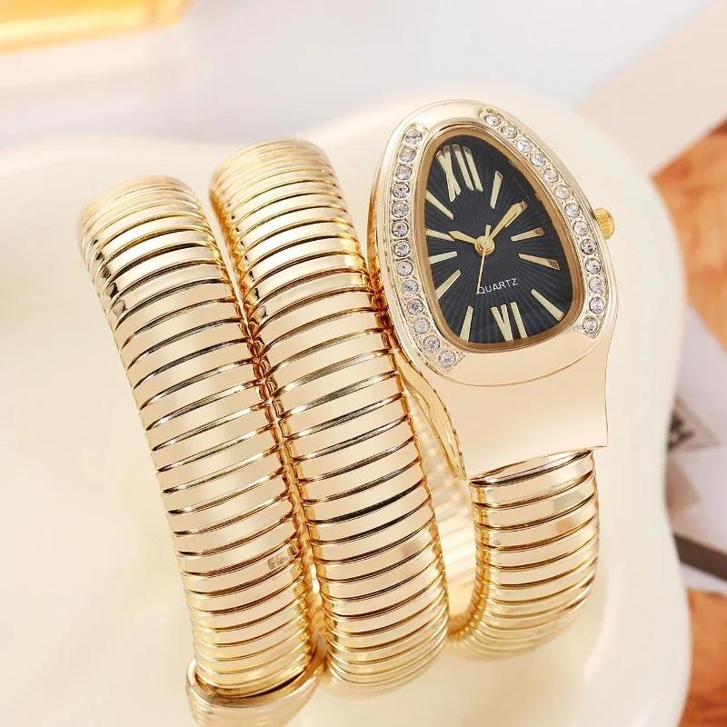 1 шт.-Змеевидные Роскошные Модные Женские Кварцевые Часы: Высококачественный шедевр для запястья с бриллиантовой инкрустацией