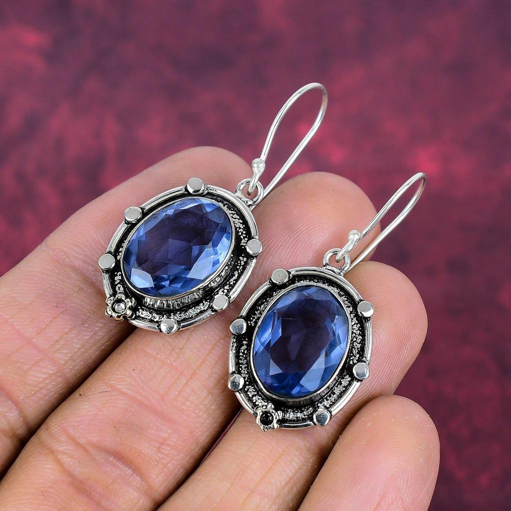 Серьги ручной работы с драгоценными камнями танзанит, серьги из цельного серебра 925 пробы, антикварные ювелирные изделия, серьги для подарка на помолвку