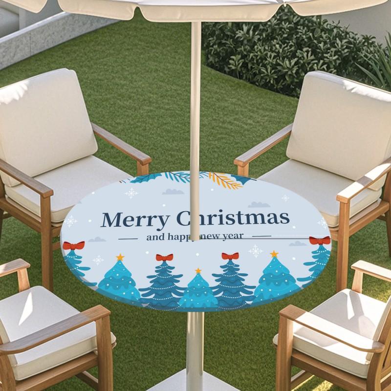 Outdoor Round Table Cover With Umbrella Hole Waterproof Patio Garden Tablecloth Elastic Hem Deck Balcony