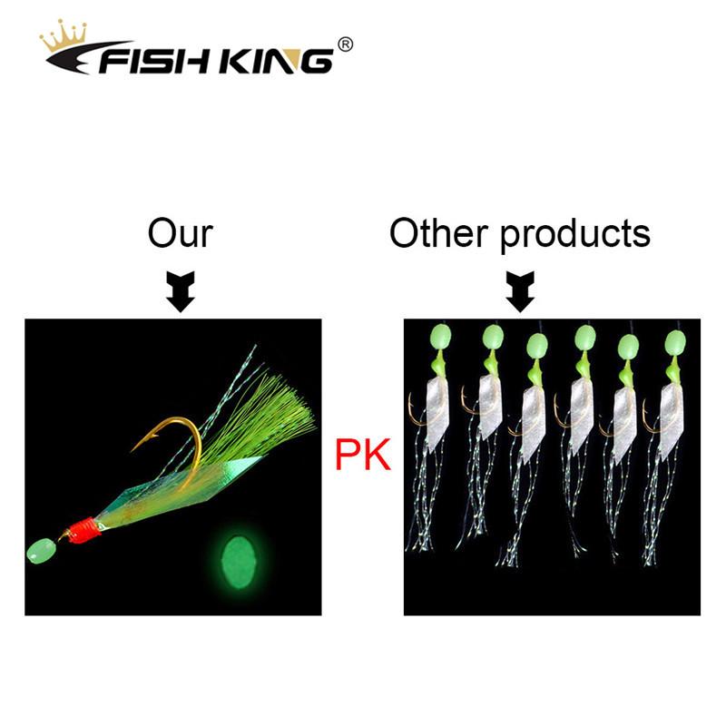 FishKing Sabiki Оснастки для рыбалки Flash Bait Снасти Рыбья кожа Светящиеся рыболовные бусины Высокоуглеродистые крючки для пресной/соленой воды