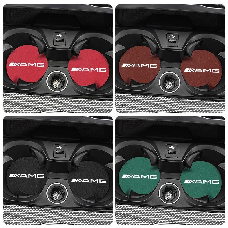 2Pcs Suede Leather Coaster Car Water Cup Anti-slip Pad Mat Auto Interio For Mercedes Benz AMG Smart W205 C300 W203 W206 W108 W12 AX1