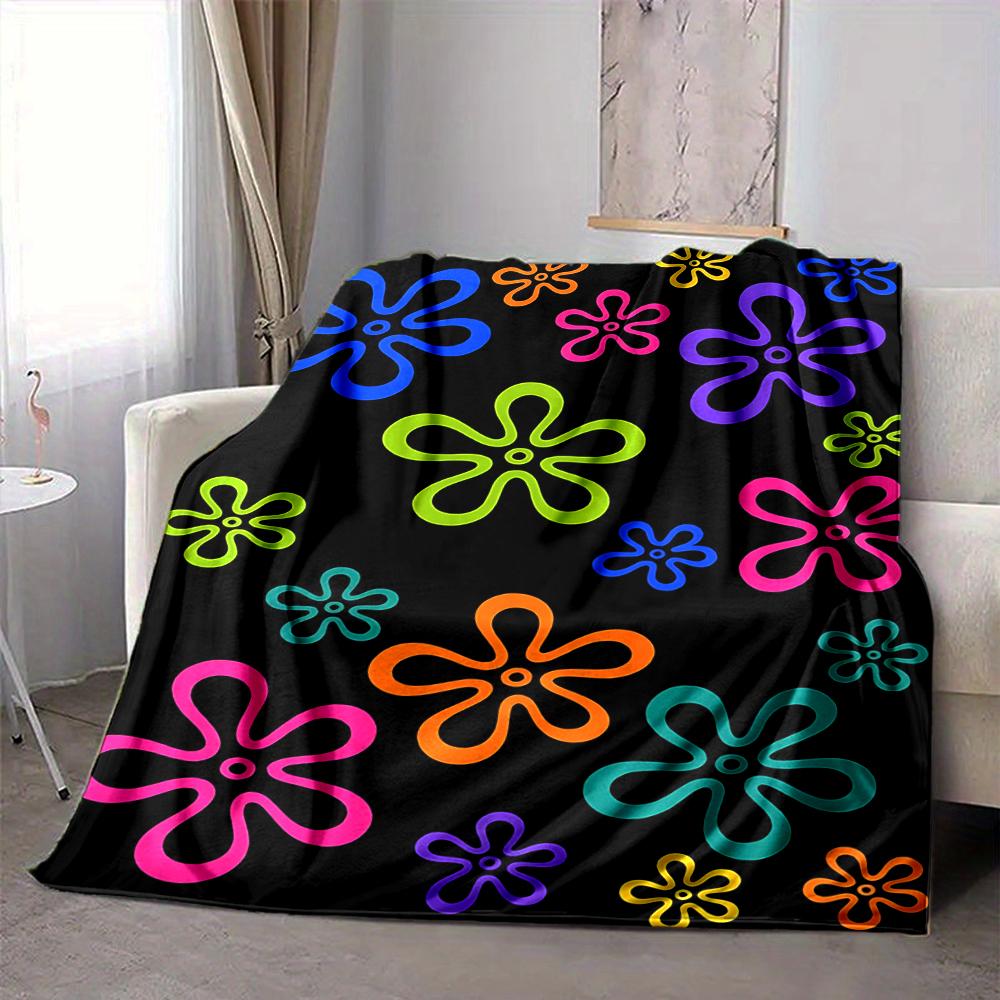 1Pc Flower Power Flannel Blanket, Soft And Comfortable, Casual Warm, Camping Travel, Christmas, Halloween Xmas Gift Y1544