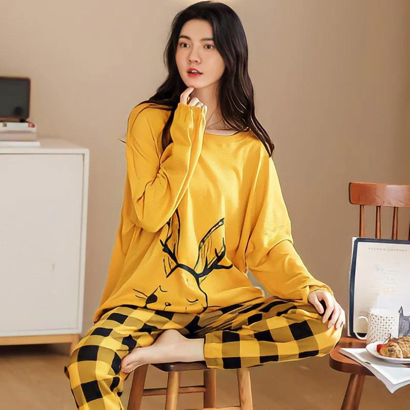 Новая женская пижама, комплект домашней одежды, женская весенне-осенняя одежда с длинными рукавами, осенне-зимняя домашняя одежда, женская пижама больших размеров