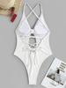 ZAFUL Knotted Ribbed Criss Cross Lace Up Cheeky One-piece Swimsuit