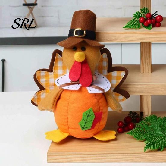 Seasonal Indoor Ornament Thanksgiving Plush Turkey Doll, Stuffed Animal Figurine, Autumn Harvest Table Centerpiece Tabletop Decoration for Home