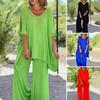 Women's Loose Boho Two Piece Set Casual Pullover Short Sleeve Top Wide Leg Pants Set Oversized Summer Outfits