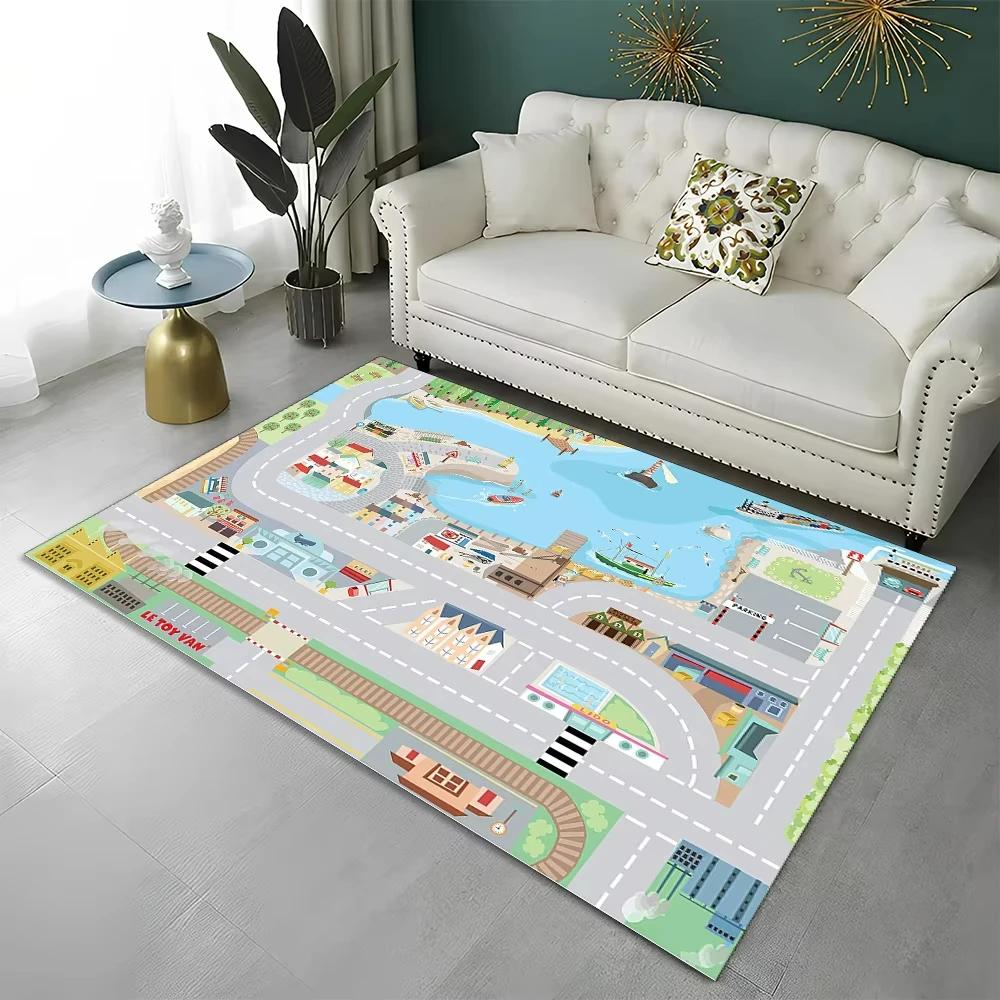 Highway City Traffic Playmat Non-Slip City Traffic Rug for Children's Playroom Traffic Theme Play Rug Home Decor Entry Doormat