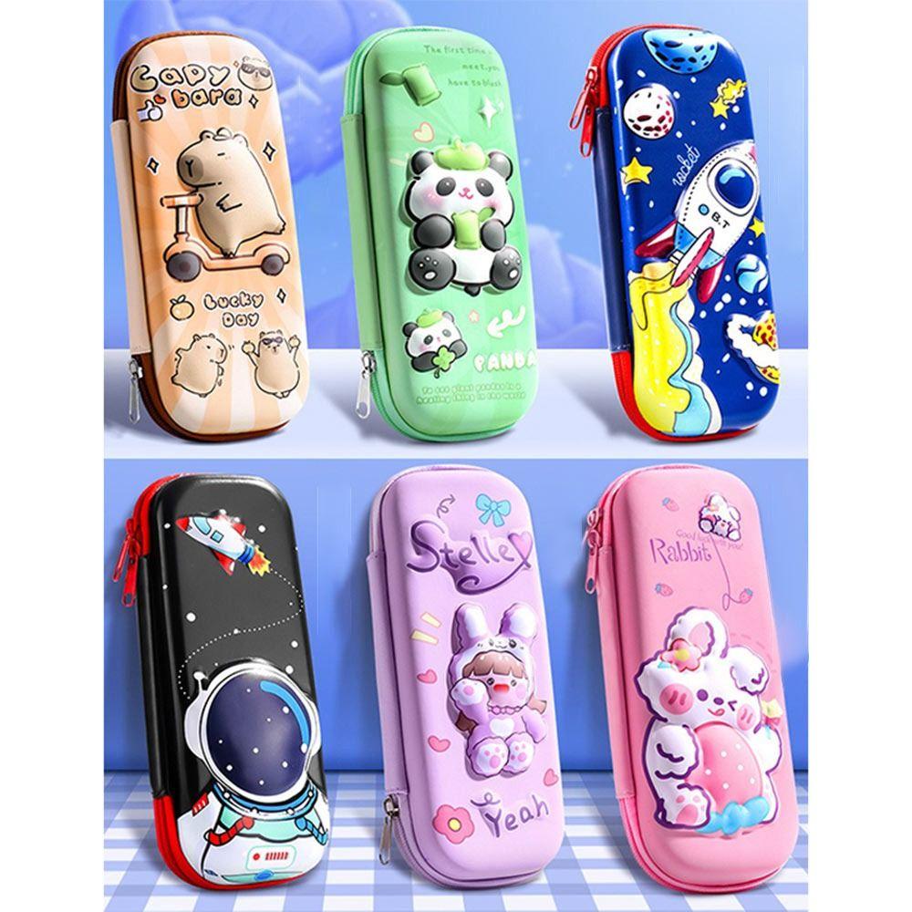 Large Capacity Pencil Case Drop Resistant Capybara/Panda/Astronaut Stationery Box Waterproof Multi-functional