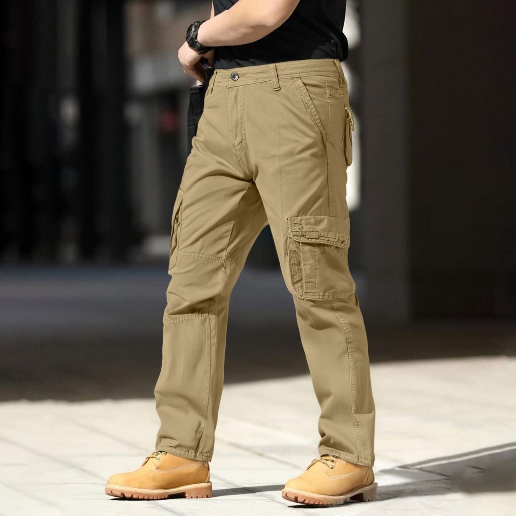 Men's Cargo Pants - Cotton Loose-Fit Comfortable Straight-Leg Multi-Pocket Trousers