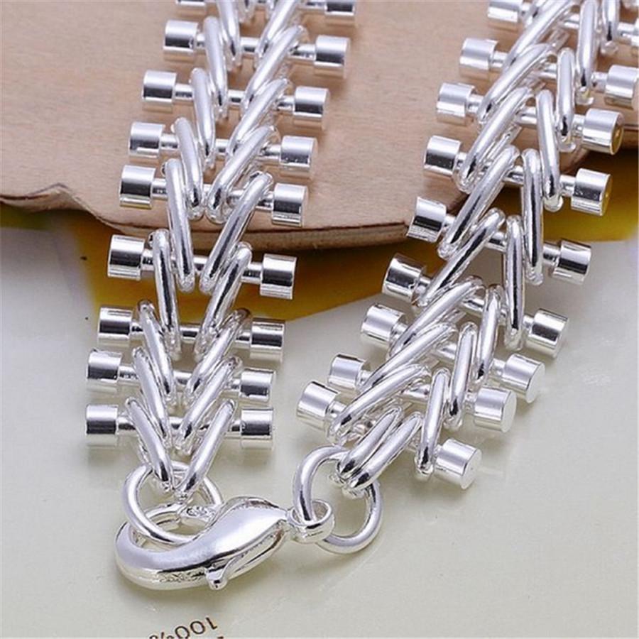 H050 Европейский и американский мужской браслет Fishbone с медным покрытием, серебро 925 пробы, 29 г, 20 см