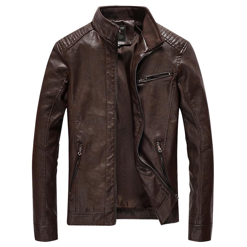 A New Men's PU Leather Jacket Spring and Autumn Men's Jacket Washed Thin Motorcycle Leather Jacket