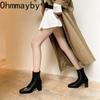 Fashion Thick Heel Ankle Boots Women Street Style Slim Square Toe Zipper Autumn Winter Rhinestone Ladies Shoes