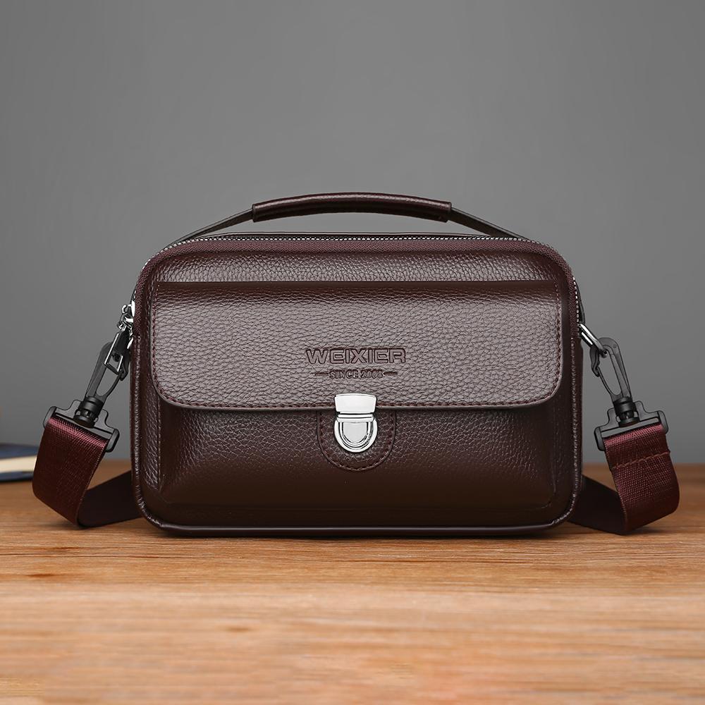 WEIXIER Leather Messenger Bag for Men Waterproof Large Capacity Crossbody Shoulder Briefcase with Adjustable Strap Business Travel Office Work