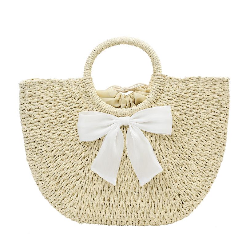Simple and Versatile Portable Semi-round Straw Woven Bag, New Large-capacity Woven Bag, Holiday Wind Beach Bag, Hand Carry Vegetable Basket