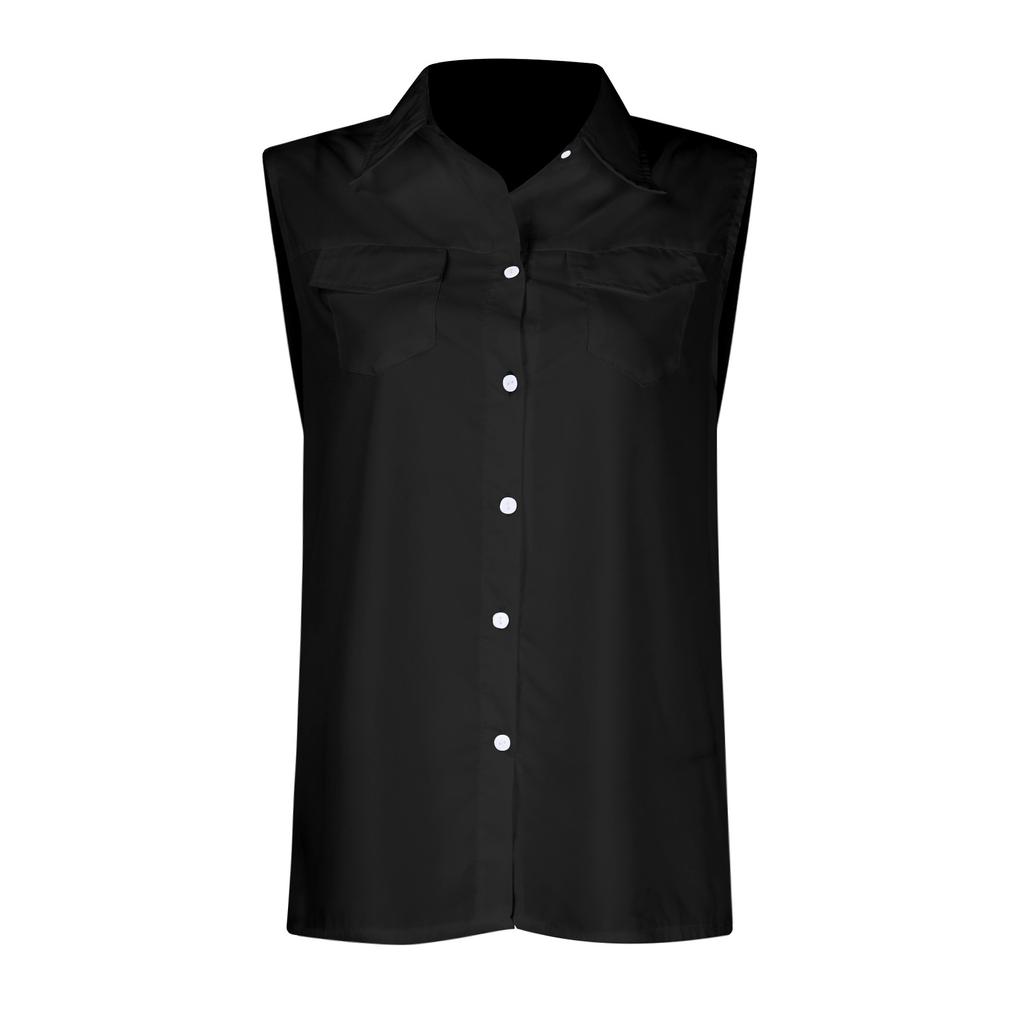 Женские однотонные майки без рукавов с лацканами, летние рубашки на пуговицах, офисные женские рубашки