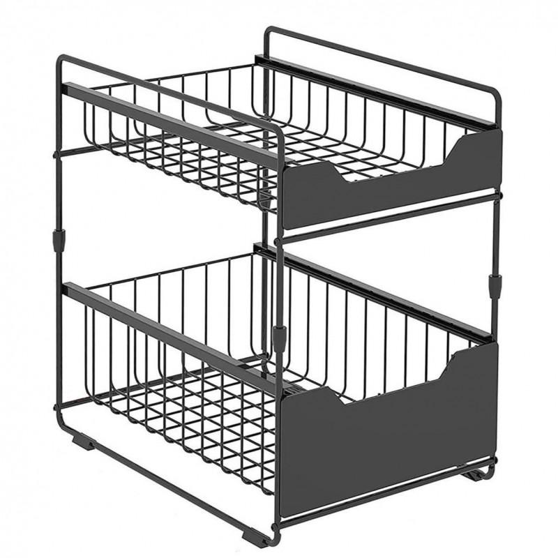 Cabinet Organizer, Pull-out Drawers, Shelves, Metal Black 37x28x43cm W57