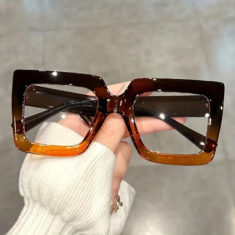 Large Square Frame Clear Lens Glasses Color Block Fashion Decorative Glasses Computer Spectacles For Women Men