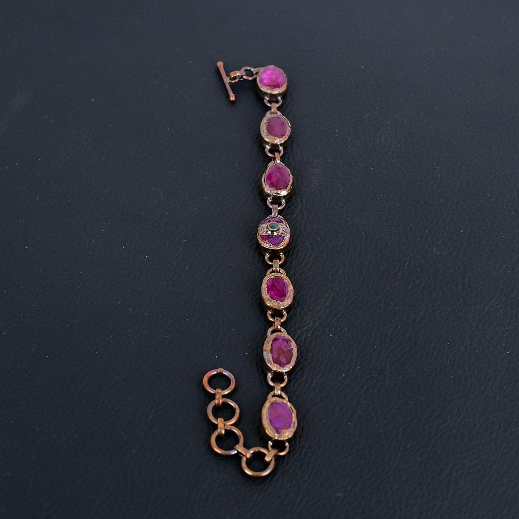 Ruby Handmade Gemstone Bracelet, Copper Electroformed Bracelet Antique Jewelry, For Engagement Gift