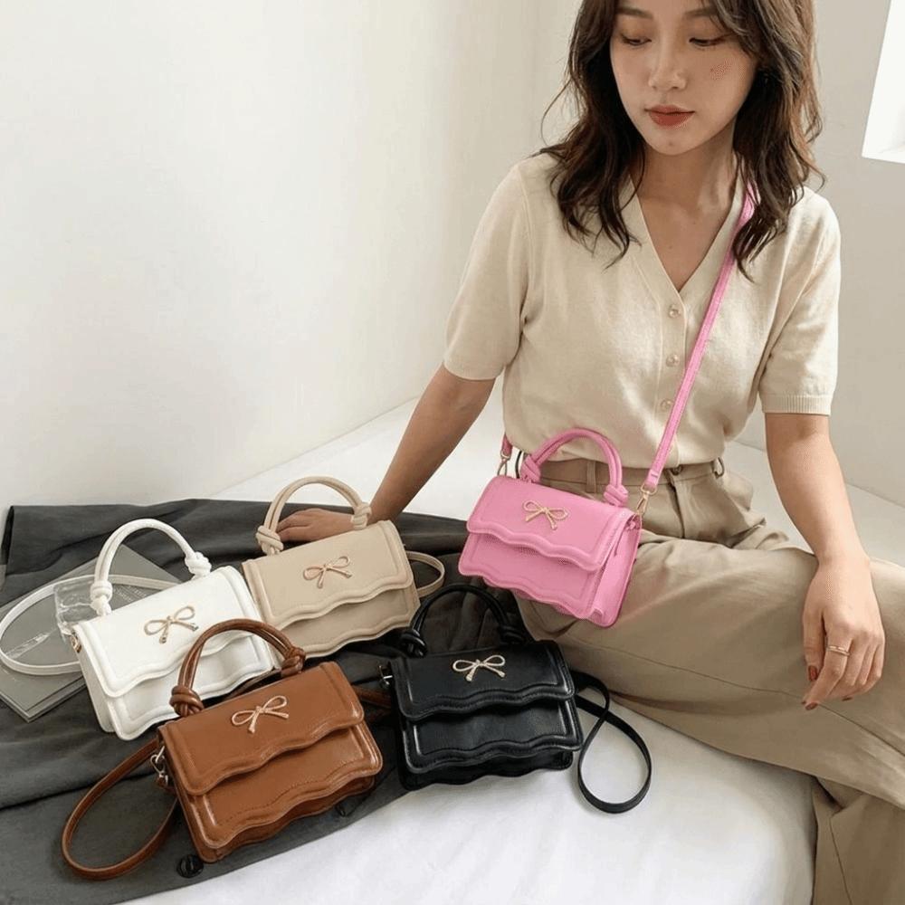 Sweet Metal Bowknot Tote Bag Solid Color Small Crossbody Bag New Single Shoulder Bags  Casual Wear