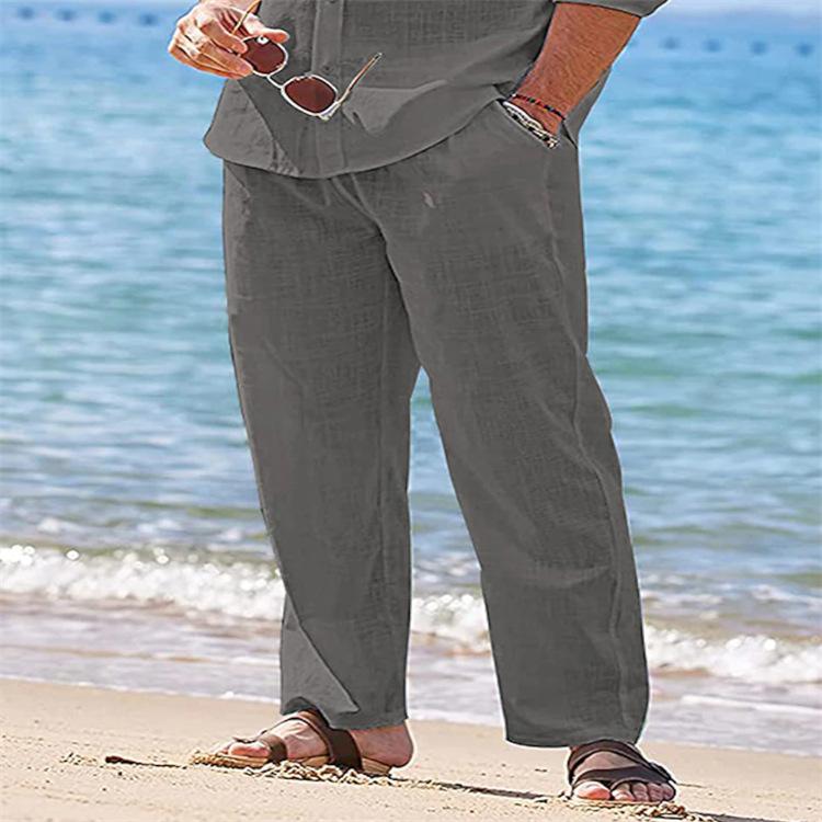 Men's Linen Trousers Drawstring Elastic Waist Solid Colour Comfortable Breathable Outdoor Daily Streetwear