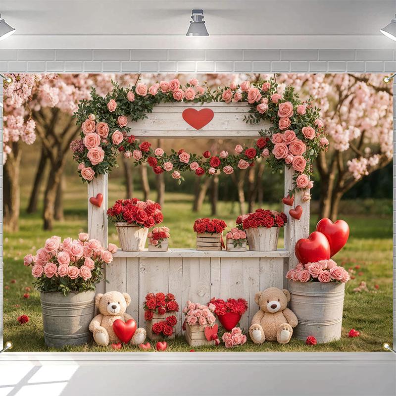 LS Spring Valentine's Day Photography Backdrops Rose Bear Love Decor Children Cake Smash Photocall Background Photo Studio