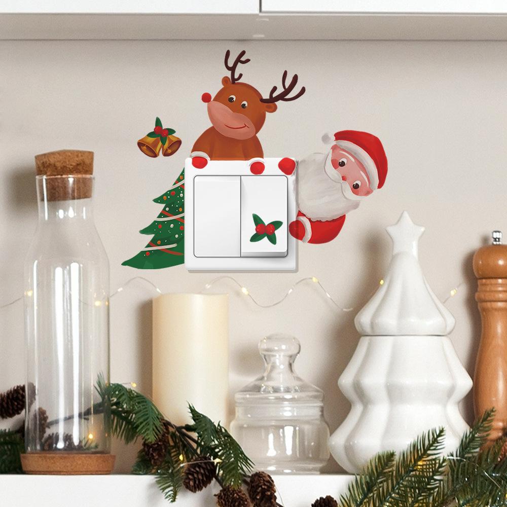 Мультфильм Рождественский Гном Дерево Колокольчик Гостиная Вход Дом Украшения Переключатель Наклейки На Стены