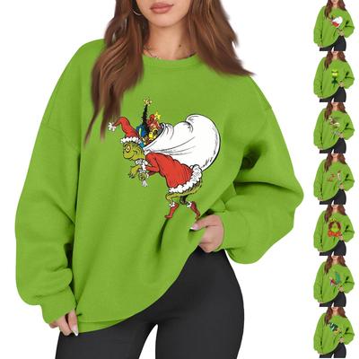 Женская повседневная модная толстовка с длинным рукавом и рождественским принтом с круглым вырезом