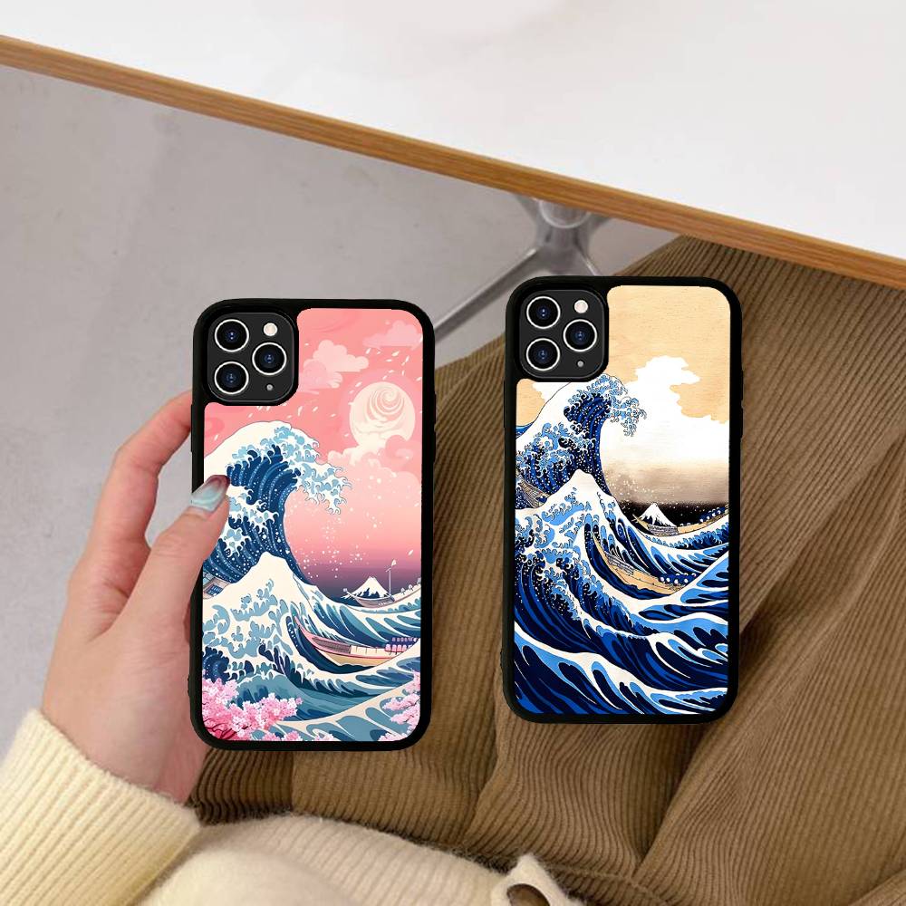 Чехол для телефона в стиле аниме «Большая волна в Канагаве» для iPhone 16 15 14 13 12 11 Pro Max Plus Ударопрочный Жесткий чехол из ТПУ+ПК