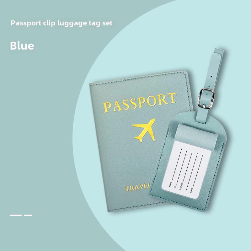 "PU Leather Luggage Tag & Passport Cover Set with Cross-Border Airplane Design"