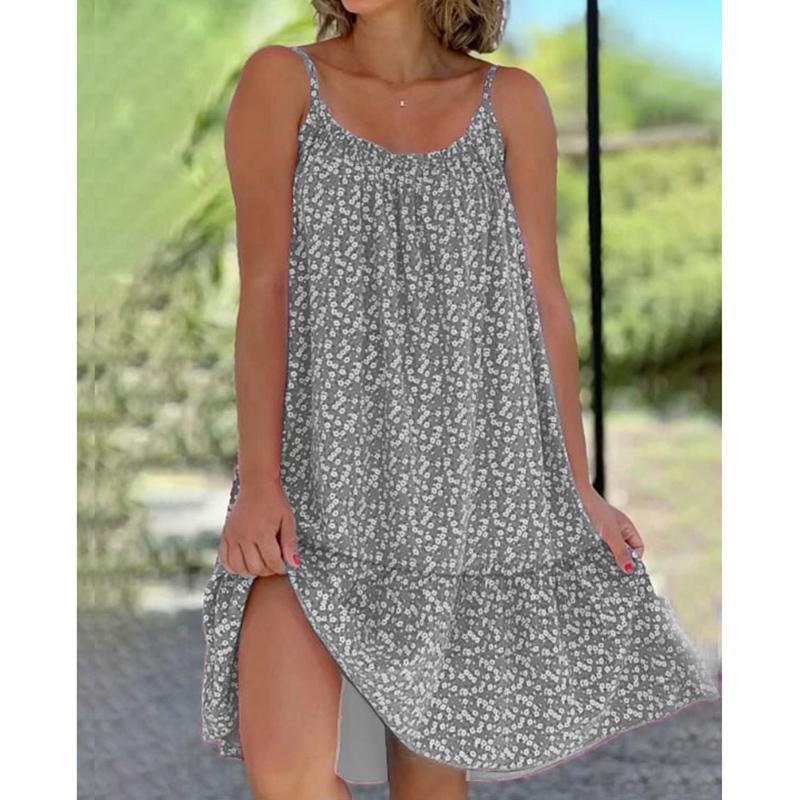 Women's Fashion Sling Dress Summer Casual Sleeveless Oversized Floral Printing Party Loose Dresses Female