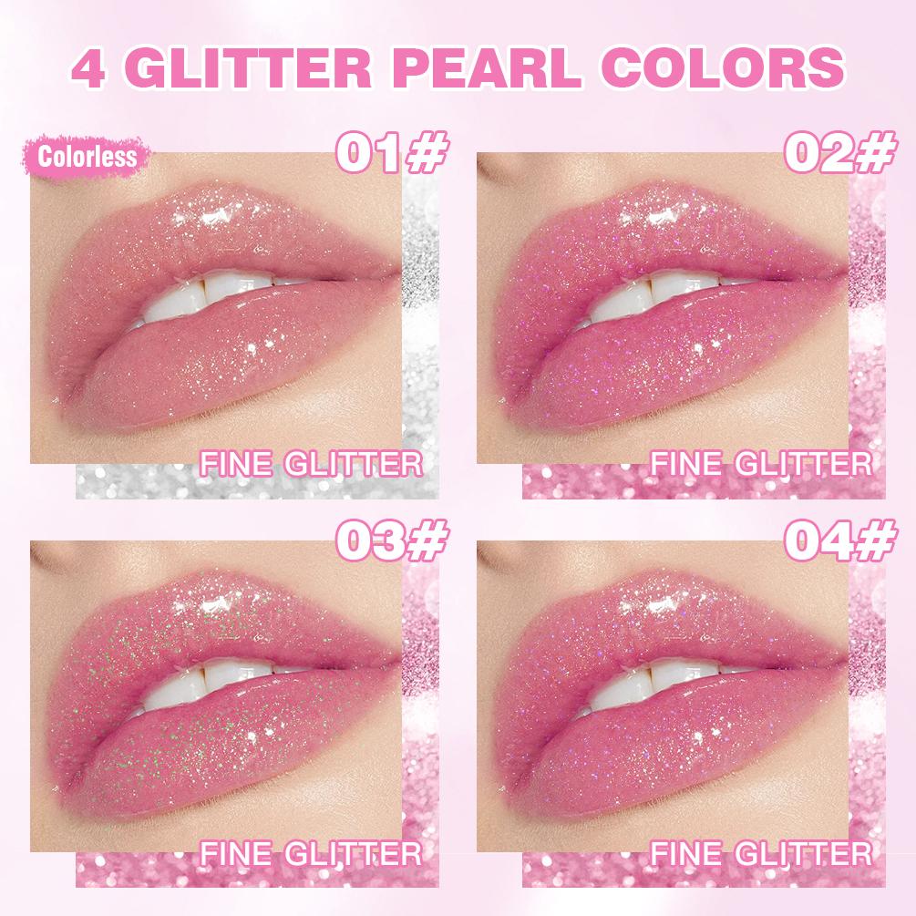 QIBEST Glitter Lipstick Lip Balm Change Transparent Moisturizing Crystal Jelly Pearlescent Lip Plumper Gloss Tint Cosmetic