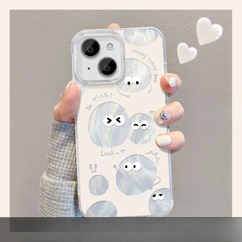 Applicable To Apple 15 Feather Yarn Mobile Phone Case Iphone14 Funny Coal Ball Invisible Bracket 13 Cute Cartoon 12