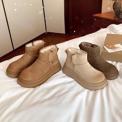 Женская модная легкая обувь на мягкой подошве, увеличивающая рост, зимние теплые меховые сноубутсы с подкладкой из бархатной шерсти, нескользящие, повседневные спортивные хлопковые ботинки