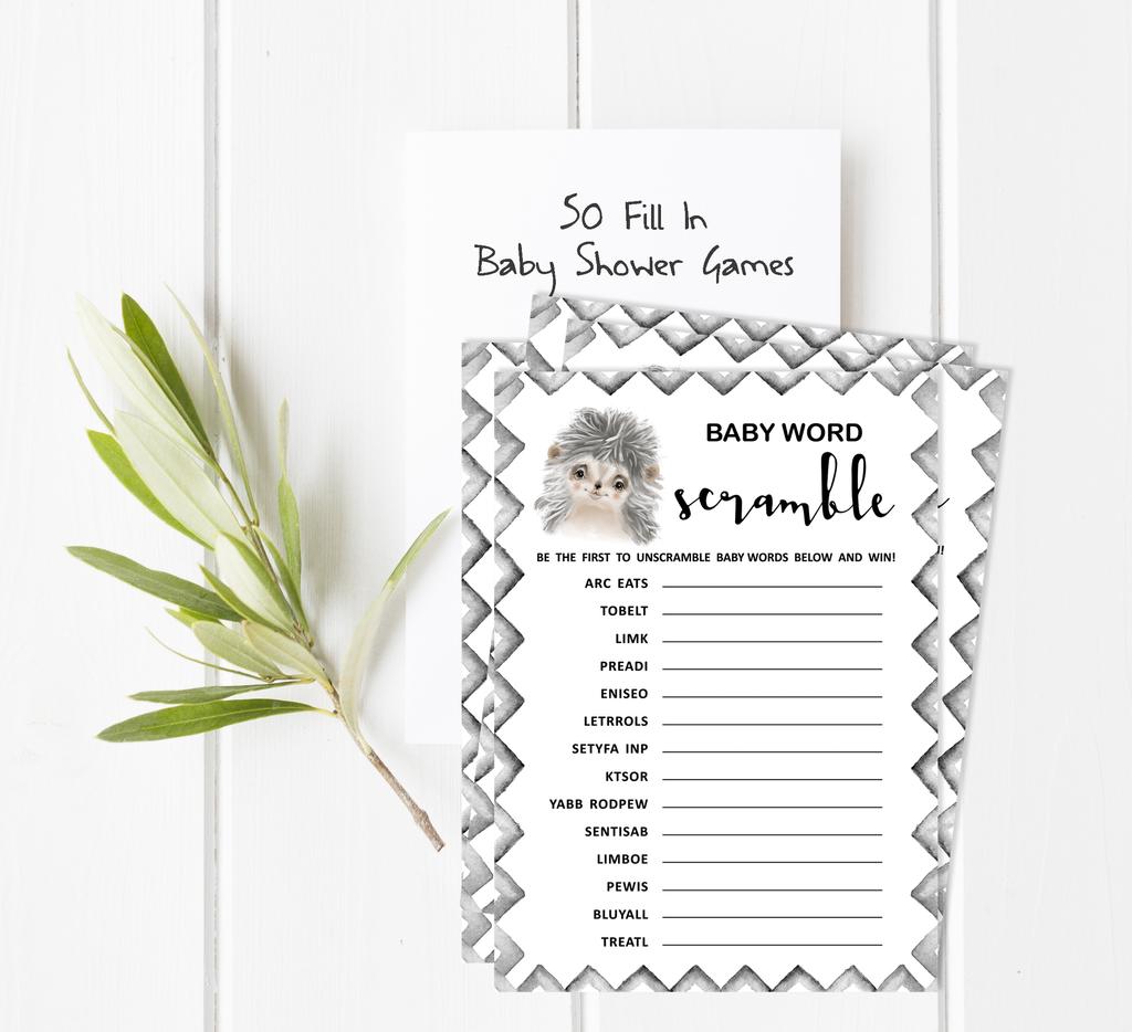 Inkdotpot Игровой набор Baby Shower из 50 игр BabyA AlphabetA ABCA Game Hedgehog Jungle Animals Party