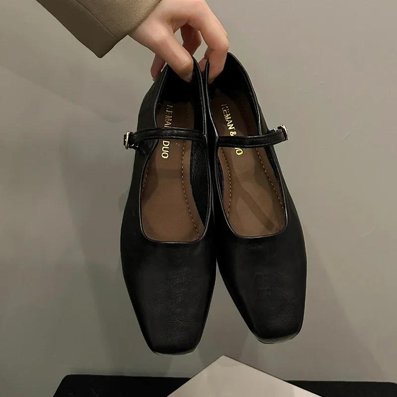 Fashion Mary Jane Single Shoes Thick Heel Shoes Elegant Classic Retro Square Toe Comfortable Soft Shallow Cut Low Heel Women's Shoes