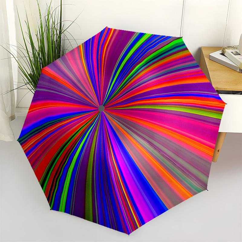 1pc Color Wheel Spectrum Automatic Folding Umbrella with 8-Rib Windproof Design, Portable Foldable Sunshade Umbrella For Halloween 024