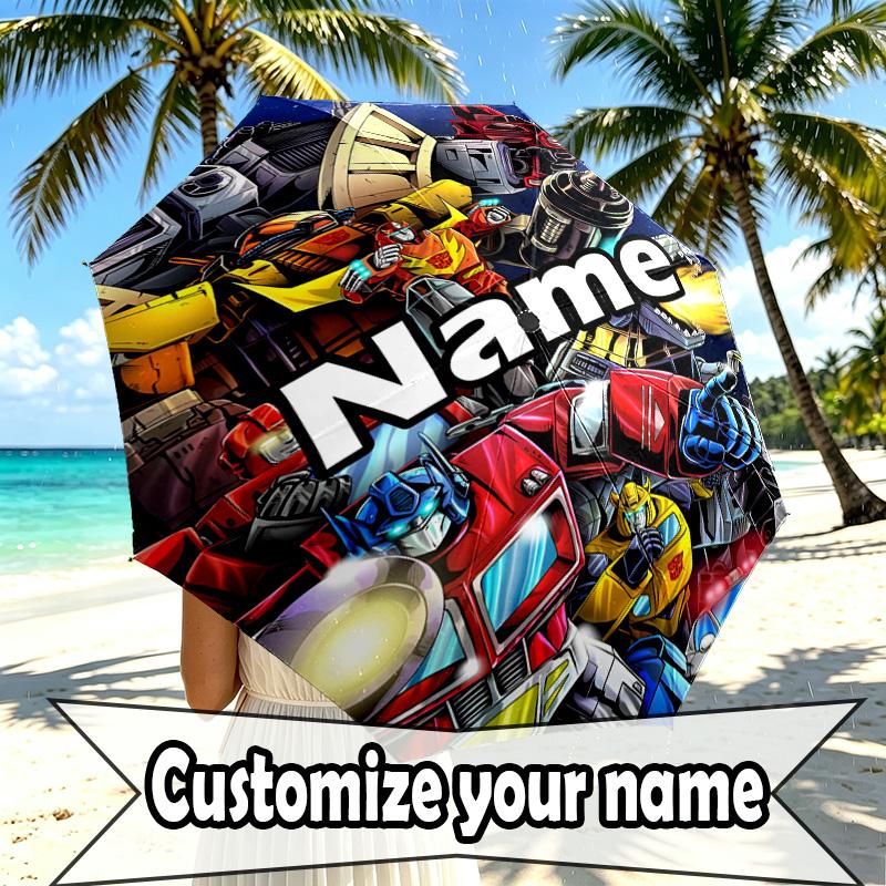 Custom Name Personalized Transformers Print Umbrella, Auto Open Close, 8‑Rib Sturdy Frame, Commute Camping Hiking Use, Birthday Gift