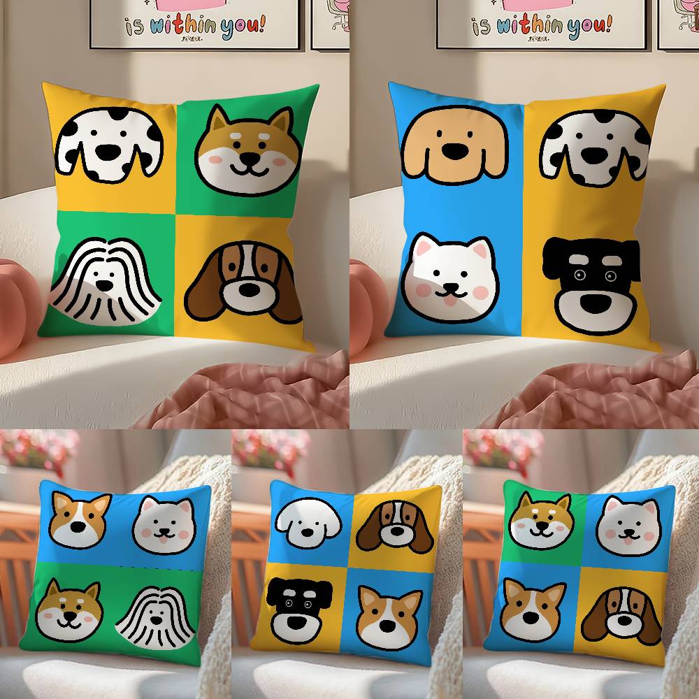 Four-Point Cute Cartoon Dog Pictures Pillow Case Comfort Sofa Bed Silky elegant Invisible zipper Decorative cushion cover
