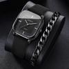 2pcs/set Men's Watch Simple Fashion Square Scale Dial Trendy Handsome Quartz Watch + Bracelet ( Box Not Included)