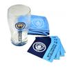 Manchester City FC Official Wordmark Mini Football Bar Set (Pint Glass, Towel & Beer Mats)
