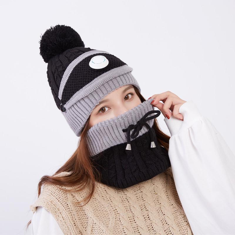 3 Pieces Women's Knitted Hat Scarf Caps Neck Warmer Winter Hat Ladies Girls Skullies Beanies Capst