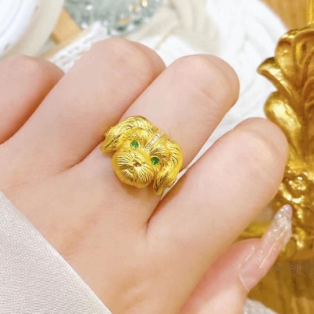 Metal Rhinestone Dog Rings Open Mouth Design Fashion Jewelry Cute Cat Ring Work