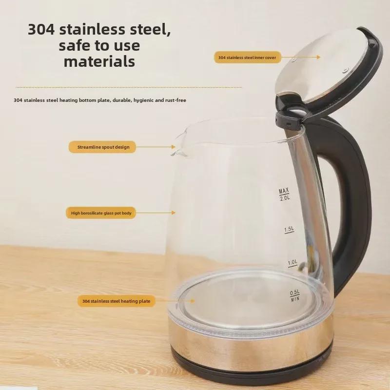 Многофункциональный электрический чайник из высокобористого стекла с функцией автоматического отключения и светодиодной подсветкой