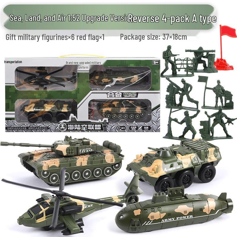 Popular 1:52 Alloy Toy Car Set: Pull-Back Armored Military Tank Model for Kids